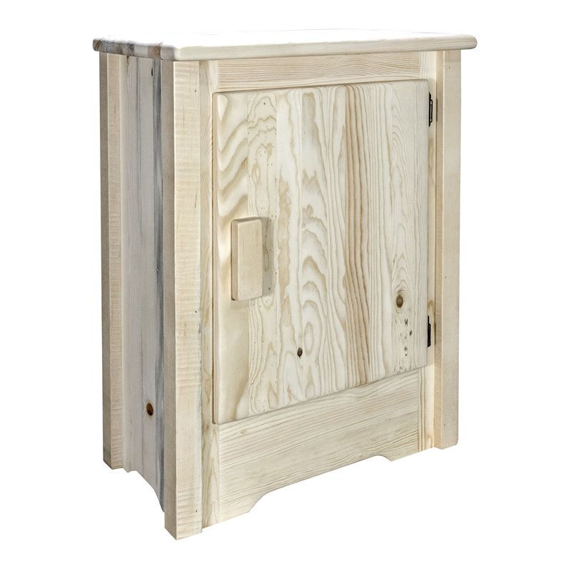 Pemberly Row Mid-Century Modern Right Hinged Wood Accent Cabinet in Natural