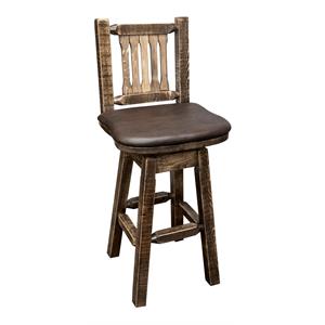 Pemberly Row Transitional 30&quot Wood Swivel Barstool with Back in Brown