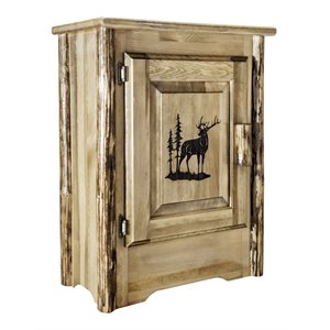 Pemberly Row Farmhouse / Country Solid Wood Accent Cabinet in Brown Lacquered