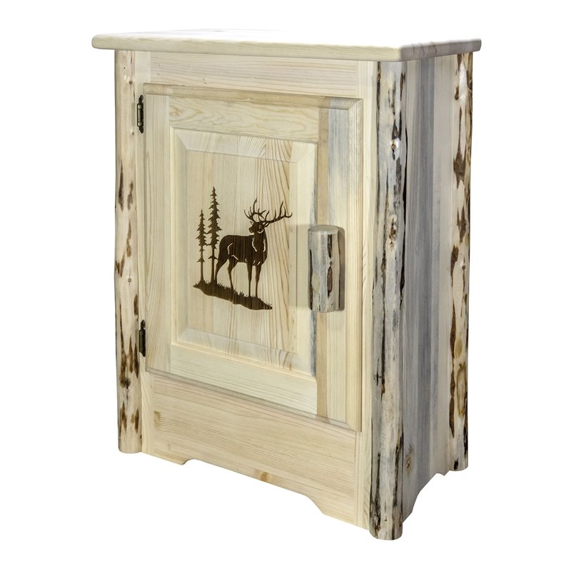 Pemberly Row Wood Accent Cabinet with Laser Engraved Elk Design in Natural