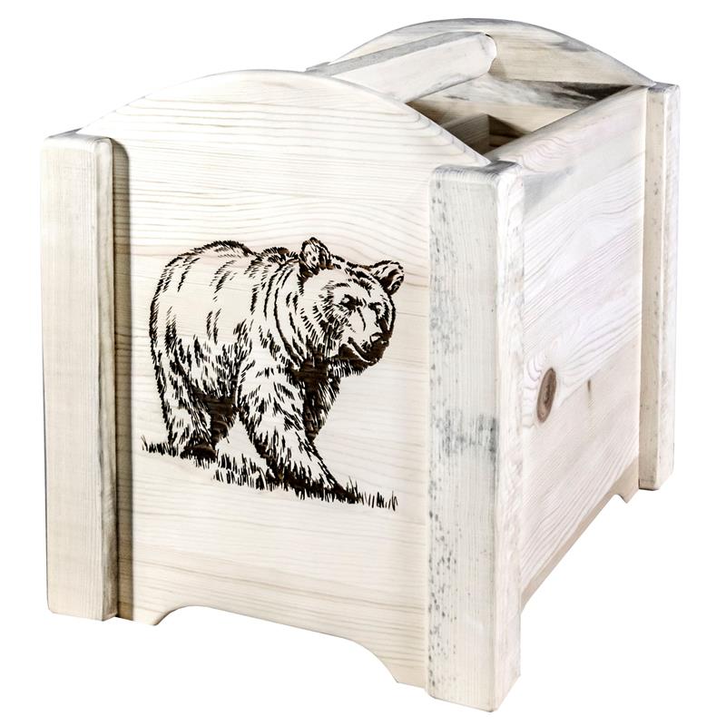 Pemberly Row Transitional Wood Magazine Rack with Bear Design in Natural