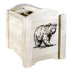 Pemberly Row Transitional Wood Magazine Rack with Bear Design in Natural