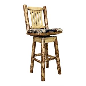 Pemberly Row Transitional 24&quot Counter Height Pine Wood Barstool in Brown