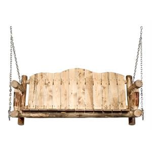 Pemberly Row Contemporary Transitional Wood Porch Swing in Brown