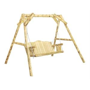Pemberly Row Transitional Wood Lawn Swing with &quotA&quot Frame in Gold