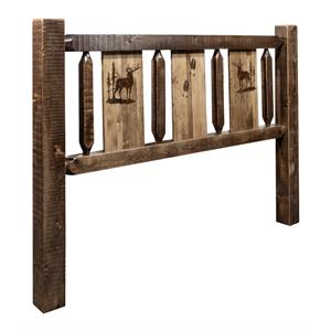 Pemberly Row Transitional Wood Twin Headboard with Elk Design in Brown