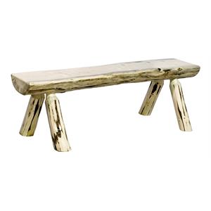 Pemberly Row Transitional 45&quot Handcrafted Wood Half Log Bench in Natural