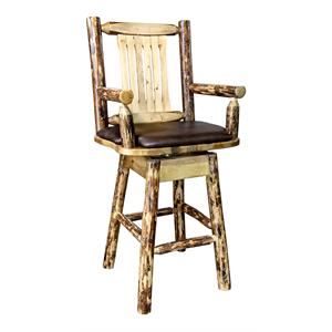 Pemberly Row Transitional 30&quot Wood Captain's Barstool in Brown