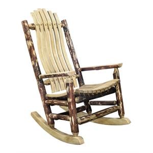 Pemberly Row Transitional 19&quot Wood Adult Log Rocker in Brown