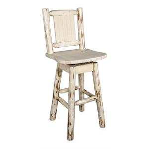 Pemberly Row 24&quot Handcrafted Pine Wood Swivel Barstool with Back in Natural