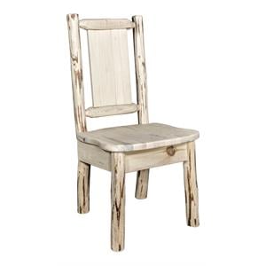 Pemberly Row Wood Side Chair with Engraved Wolf Design in Natural