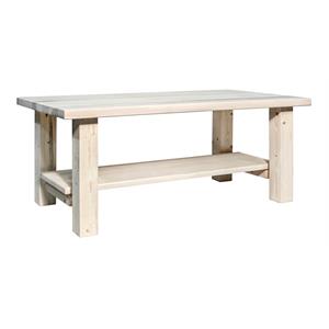 Pemberly Row Transitional Wood Coffee Table with Shelf in Natural
