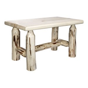 Pemberly Row Handcrafted Transitional Wood Ottoman in Natural