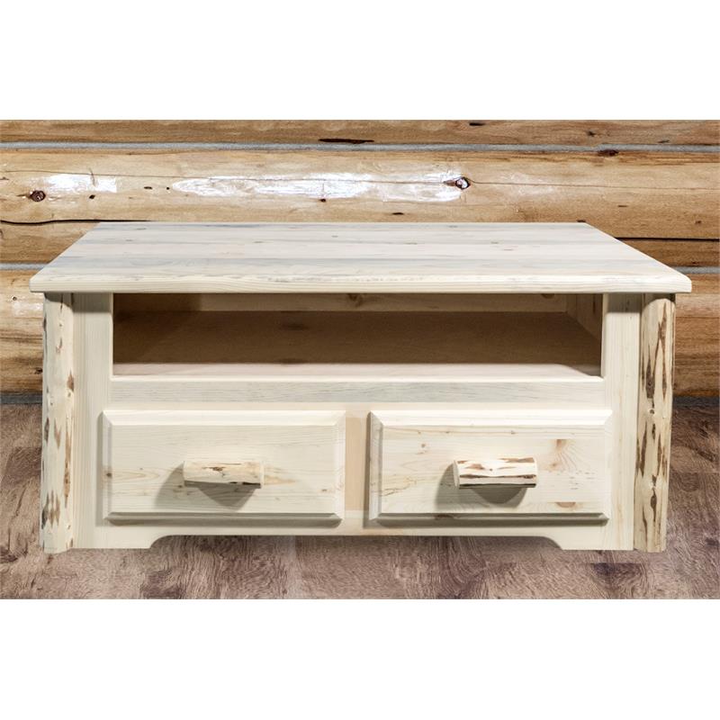 Pemberly Row 2 Drawers Transitional Wood Coffee Table in Natural