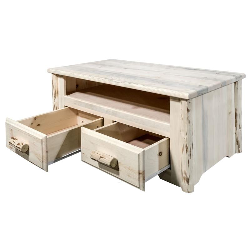 Pemberly Row 2 Drawers Transitional Wood Coffee Table in Natural