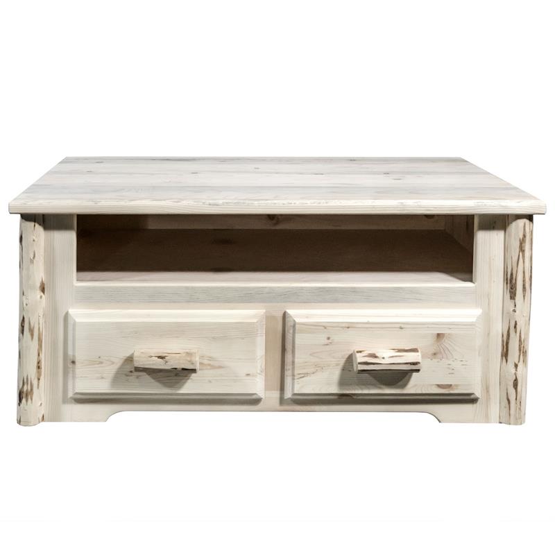 Pemberly Row 2 Drawers Transitional Wood Coffee Table in Natural