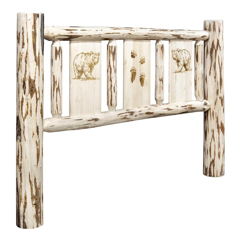 Pemberly Row Wood Twin Headboard with Laser Engraved Bear Design in Natural