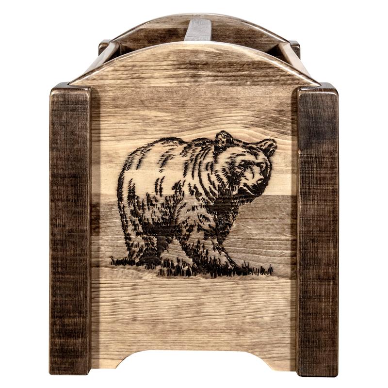 Pemberly Row Transitional Wood Magazine Rack with Bear Design in Brown