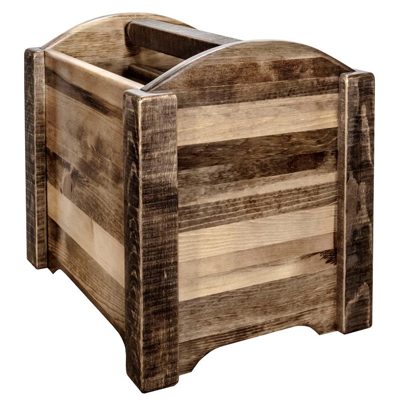 Pemberly Row Transitional Wood Magazine Rack with Bear Design in Brown