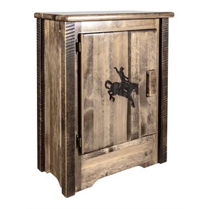 Pemberly Row Pine Wood Accent Cabinet with Engraved in Brown