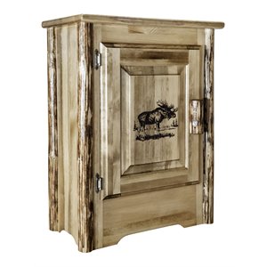 Pemberly Row Farmhouse / Country Hand-Crafted Pine Wood Accent Cabinet in Brown