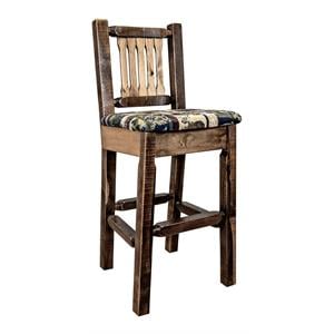 Pemberly Row Transitional 24&quot Solid Wood Barstool with Back in Brown