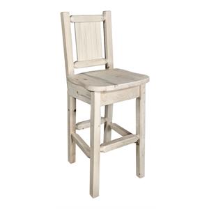Pemberly Row 24&quot Solid Wood Barstool with Wolf Design in Natural