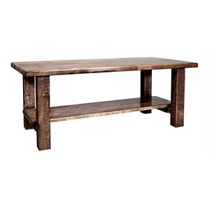 Pemberly Row Transitional Wood Coffee Table with Shelf in Brown