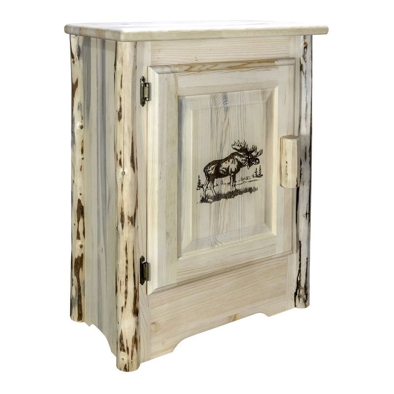 Pemberly Row Wood Accent Cabinet with Laser Engraved Moose in Natural