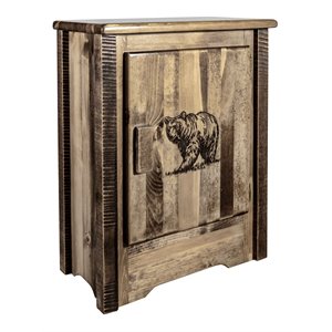 Pemberly Row Wood Accent Cabinet with Engraved Bear in Brown