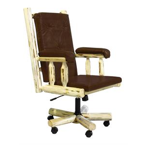 Pemberly Row Transitional Solid Wood Upholstered Office Chair in Natural
