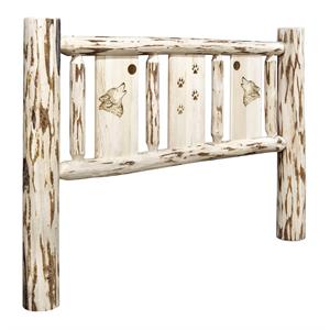Pemberly Row Wood Twin Headboard with Engraved Wolf Design in Natural
