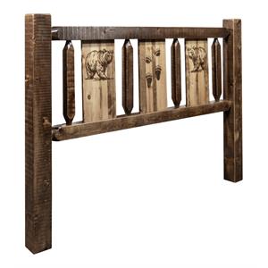 Pemberly Row Transitional Wood Twin Headboard with Bear Design in Brown