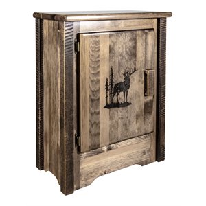 Pemberly Row Solid Wood Accent Cabinet with Engraved Elk in Brown