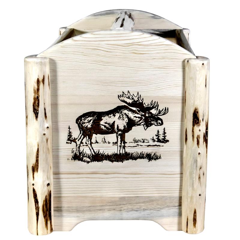 Pemberly Row Wood Magazine Rack with Laser Engraved Moose Design in Natural