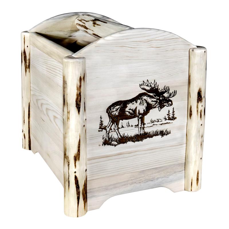 Pemberly Row Wood Magazine Rack with Laser Engraved Moose Design in Natural