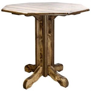Pemberly Row Modern Transitional Solid Wood Pub Table in Brown