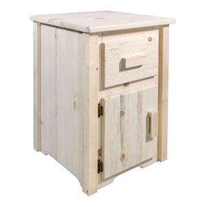 Pemberly Row Left Hinged Wood End Table in Natural Lacquered