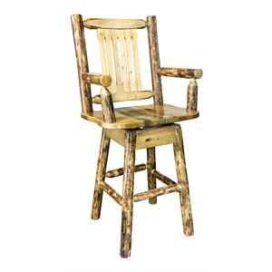 Pemberly Row Transitional 30&quot Wood Swivel Captain's Barstool in Brown