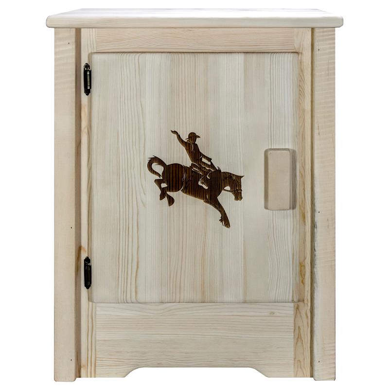 Pemberly Row Pine Wood Accent Cabinet with Engraved in Natural
