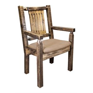 Pemberly Row Transitional Handcrafted Pine Wood Captain's Chair in Brown