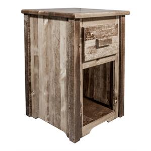 Pemberly Row Transitional Wood End Table with Drawer in Brown Lacquered