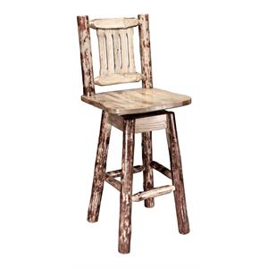Pemberly Row Transitional 24&quot Solid Wood Barstool with Back in Brown