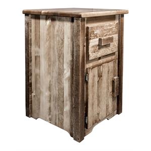 Pemberly Row Transitional Wood End Table with Drawer and Door in Brown