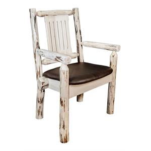 Pemberly Row Wood Captain's Chair with Upholstered Seat in Natural