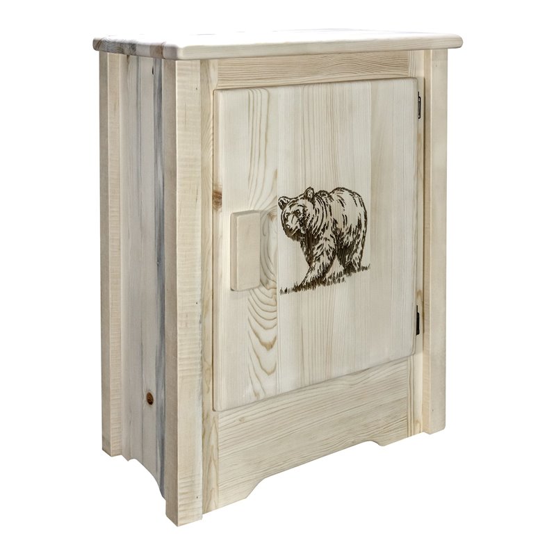 Pemberly Row Wood Accent Cabinet with Bear Design in Natural