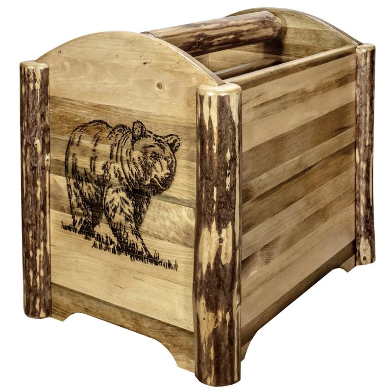 Pemberly Row Transitional Hand-Crafted Wood Magazine Rack in Brown