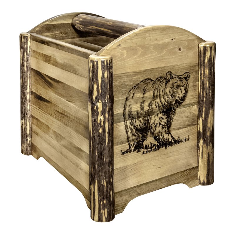 Pemberly Row Transitional Hand-Crafted Wood Magazine Rack in Brown