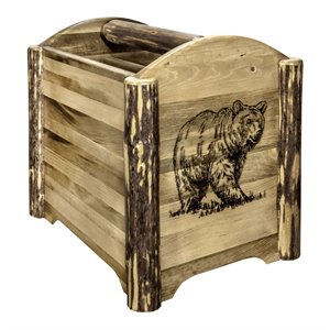 Pemberly Row Transitional Hand-Crafted Wood Magazine Rack in Brown