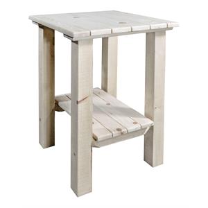 Pemberly Row Transitional Pine Wood Exterior End Table in Natural